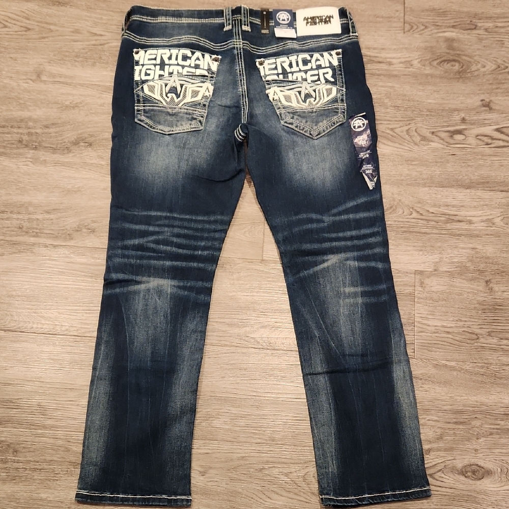 American Fighter Men's Dark Blue Straight Jeans 36x30